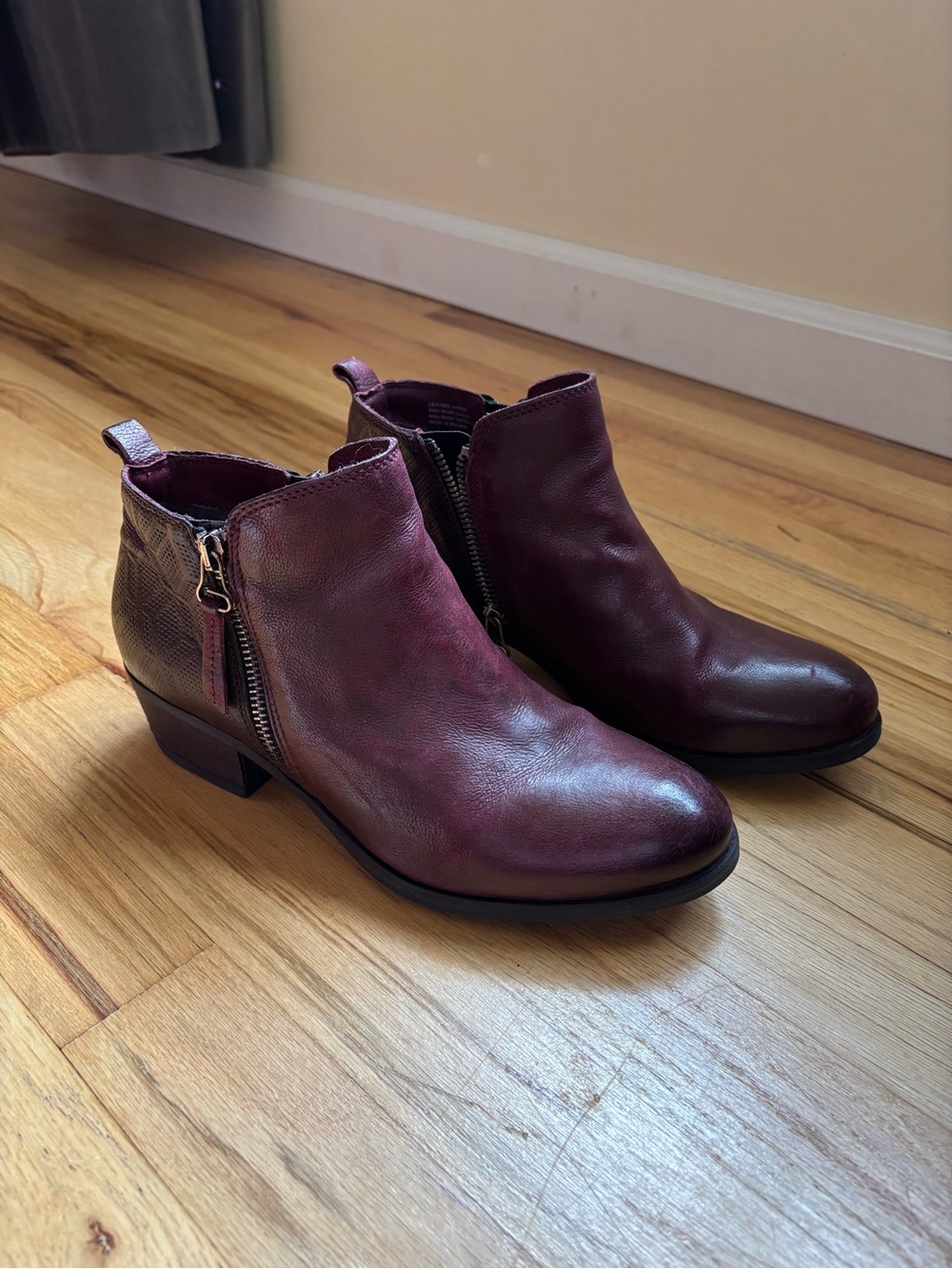 Miz Mooz Burgundy Leather Ankle Booties with Side Zip